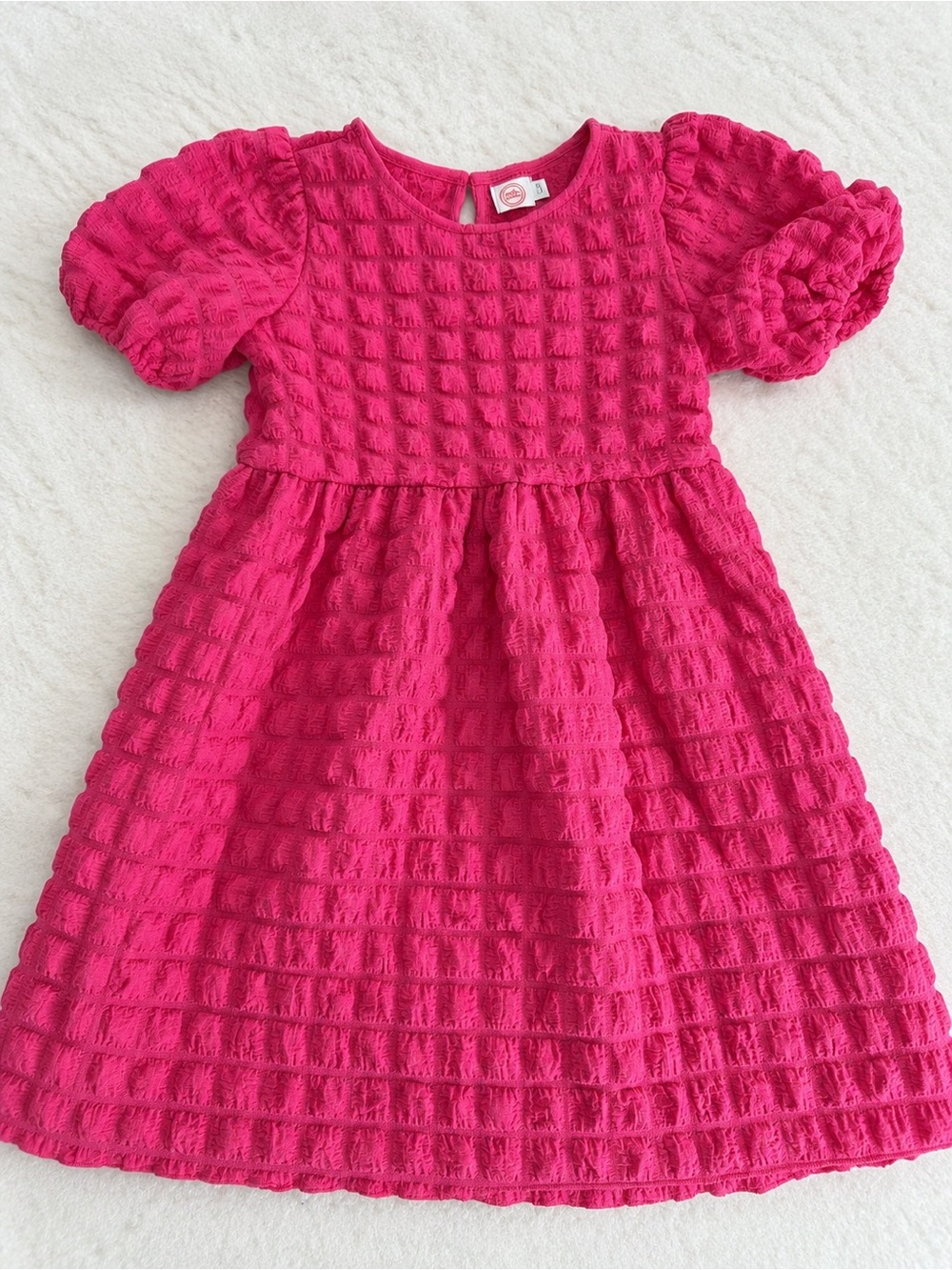 wonder nation Hot Pink Puff Sleeve Textured Dress